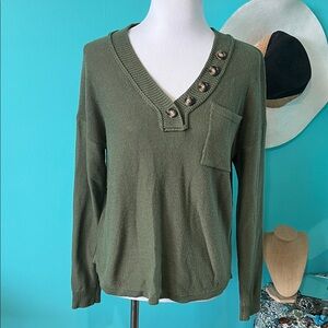 Green Button-Detail Sweater